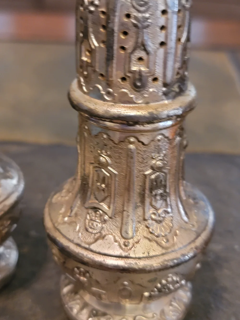 Decorative Silver-Tone Metal Salt and Pepper Shakers